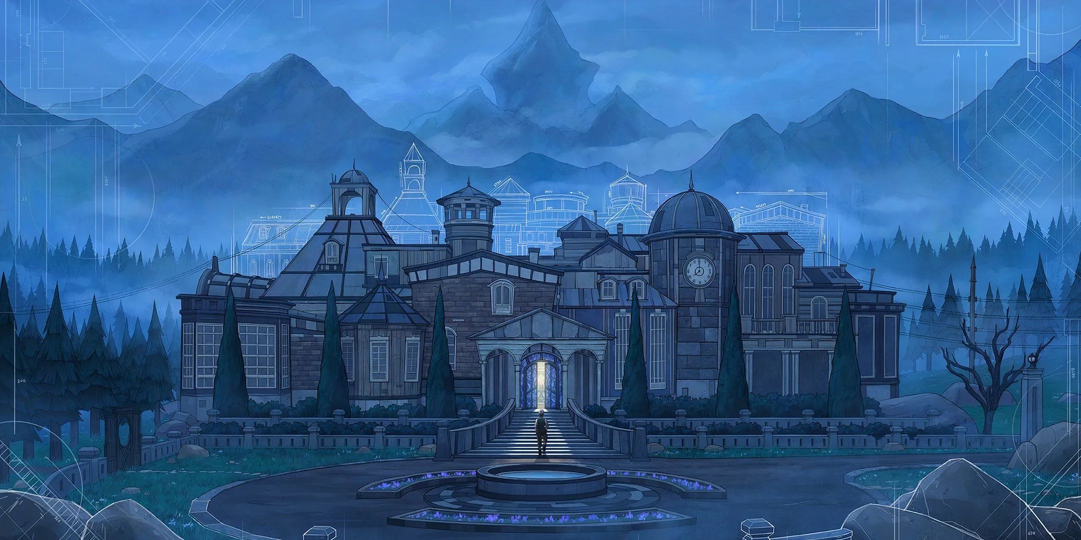 In-game landscape scene in Blue Prince In-game landscape scene in Blue Prince