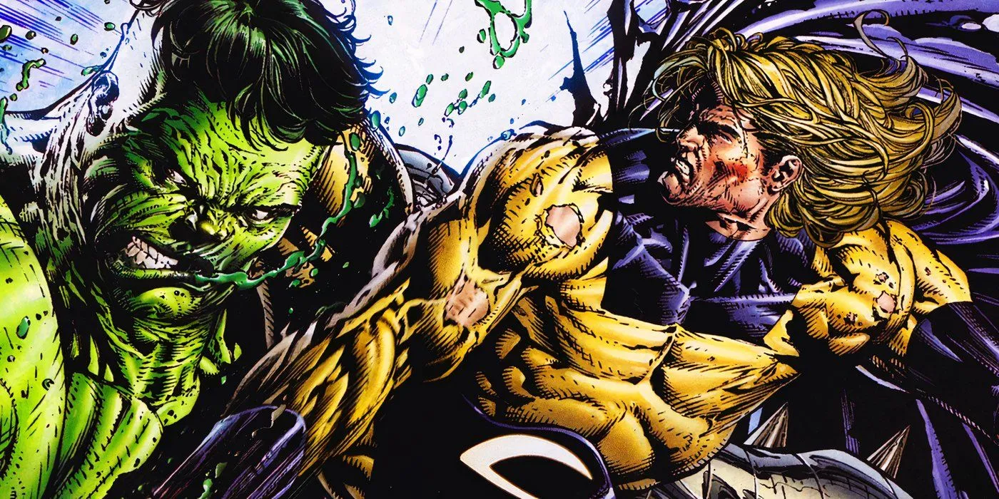 Hulk fighting Sentry in Marvel Comics' World War Hulk Hulk fighting Sentry in Marvel Comics' World War Hulk