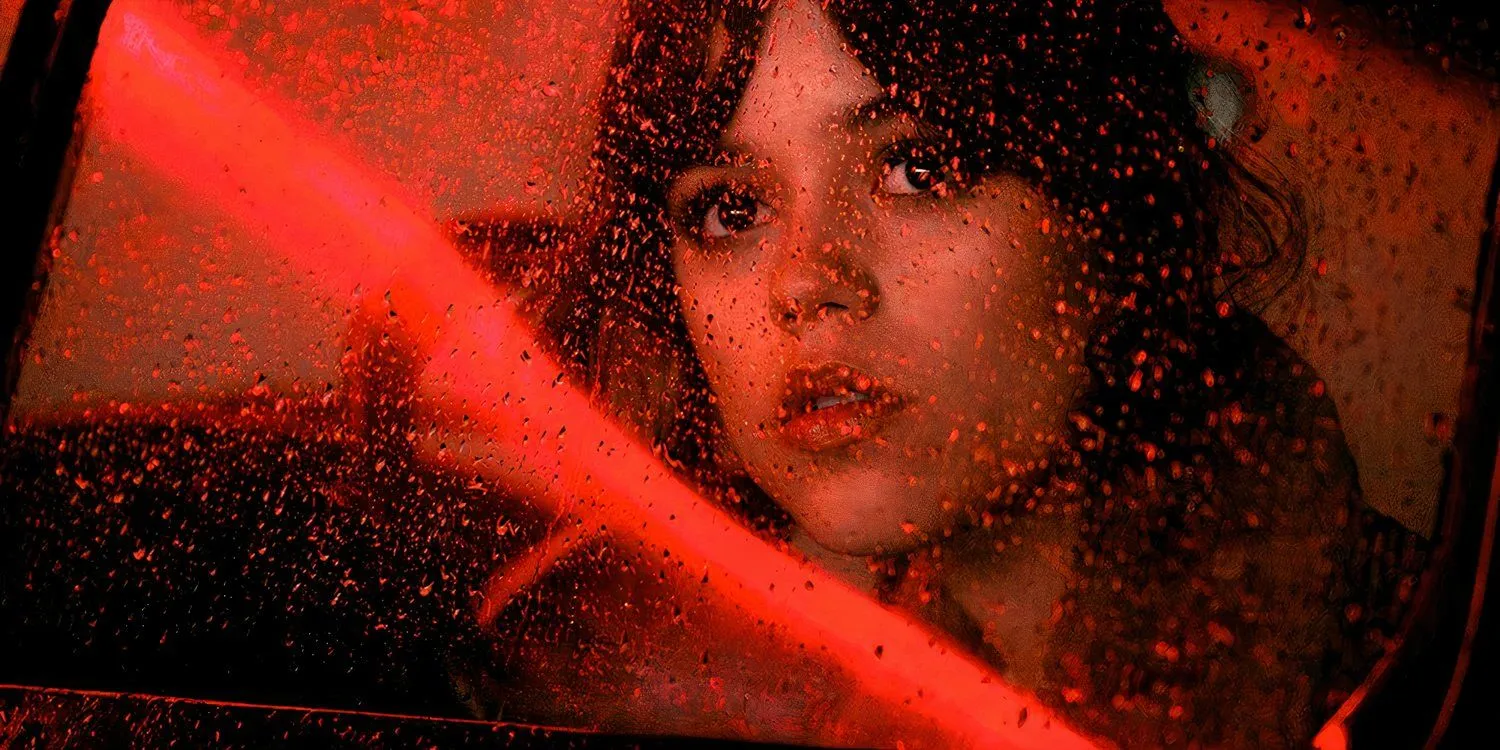 Hurry Up Tomorrow Jenna Ortega behind a rain covered window Hurry Up Tomorrow Jenna Ortega behind a rain covered window