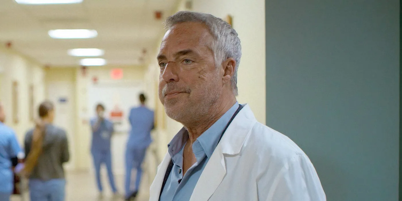 Harry Bosch (Titus Welliver) poses as a hospital worker with an injured face on Bosch: Legacy