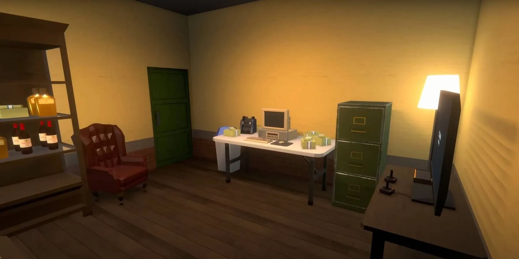 Schedule 1 office workspace with PC and file cabinets