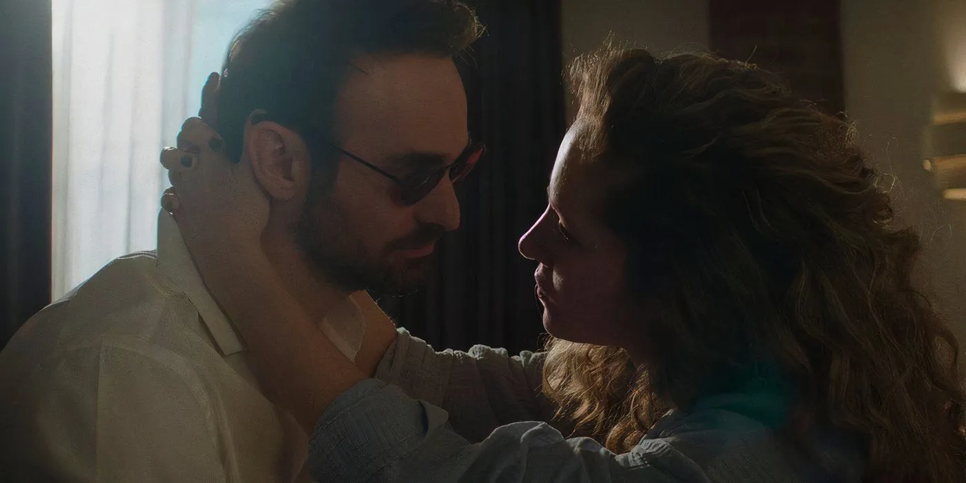 Romantic scene featuring Charlie Cox's Matt Murdock and Margarita Levieva's Heather Glenn in Daredevil Born Again (2025)