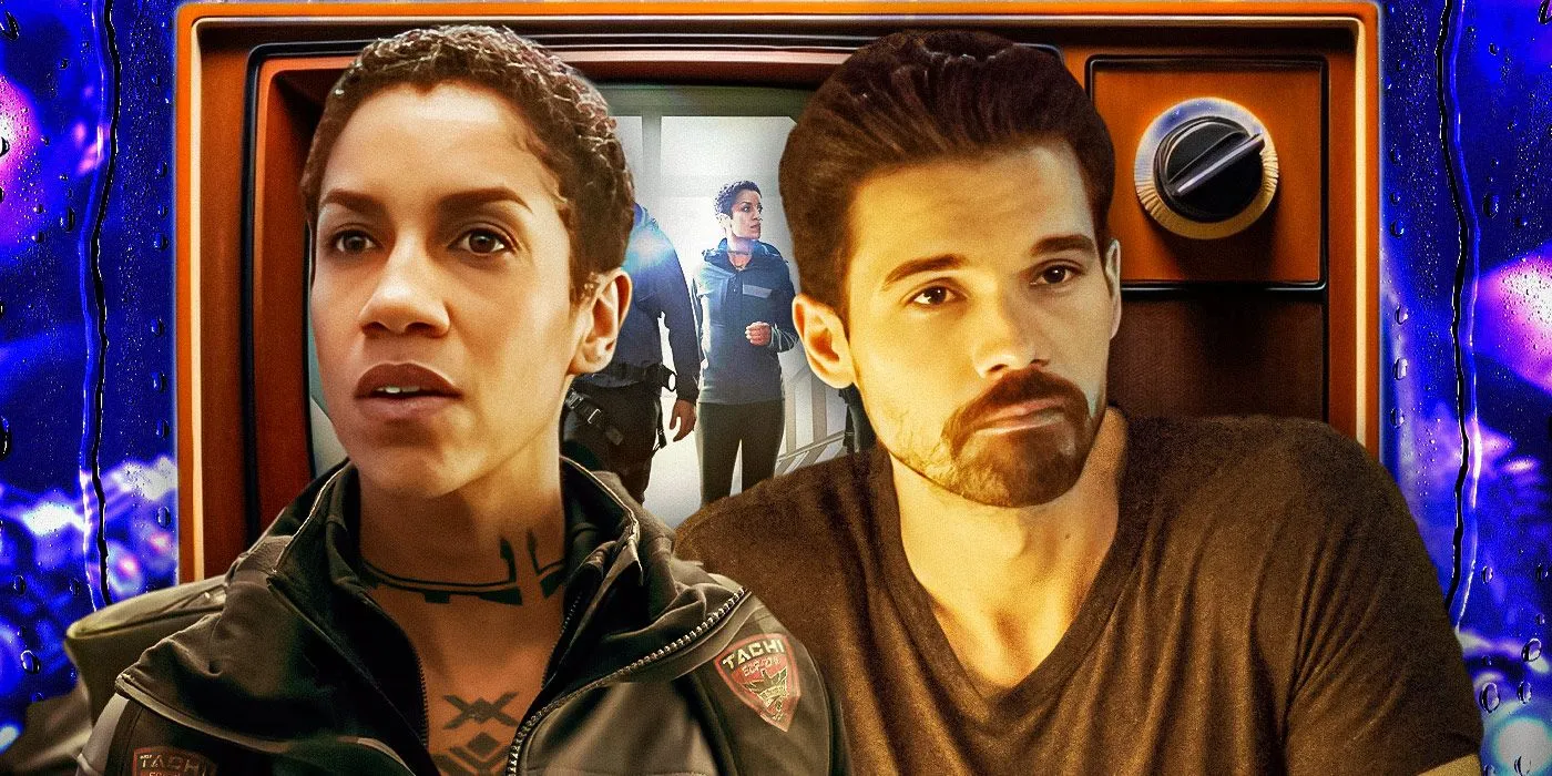 Dominique Tipper and Steven Strait as Naomi Nagata and James Holden in The Expanse Dominique Tipper and Steven Strait as Naomi Nagata and James Holden in The Expanse