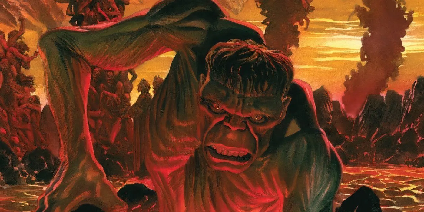 The Hulk traversing through perilous terrain.