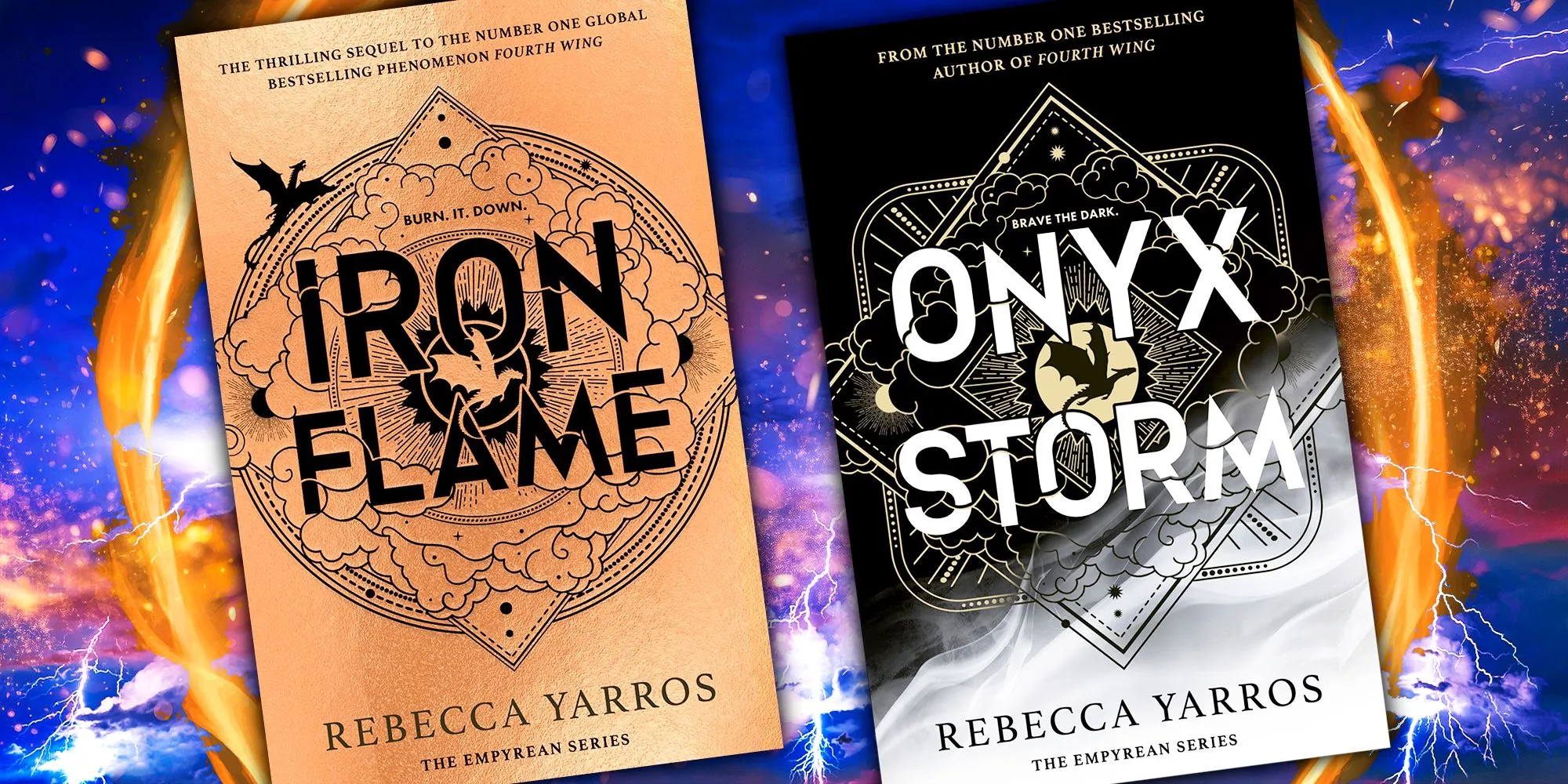 Covers of Iron Flame and Onyx Storm