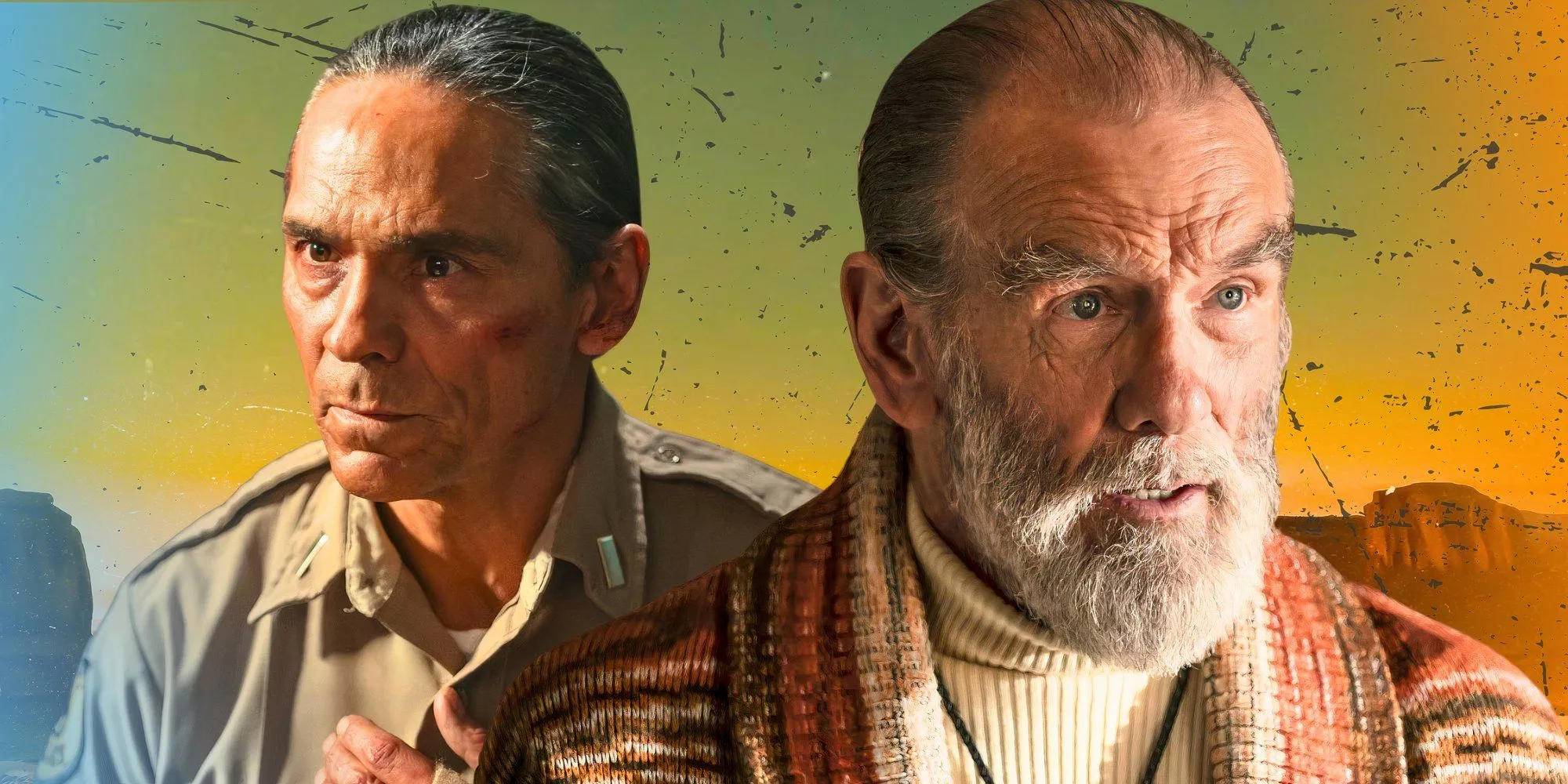 Zahn McClarnon as Joe Leaphorn & John Diehl as BJ Vines in Dark Winds Zahn McClarnon as Joe Leaphorn & John Diehl as BJ Vines in Dark Winds