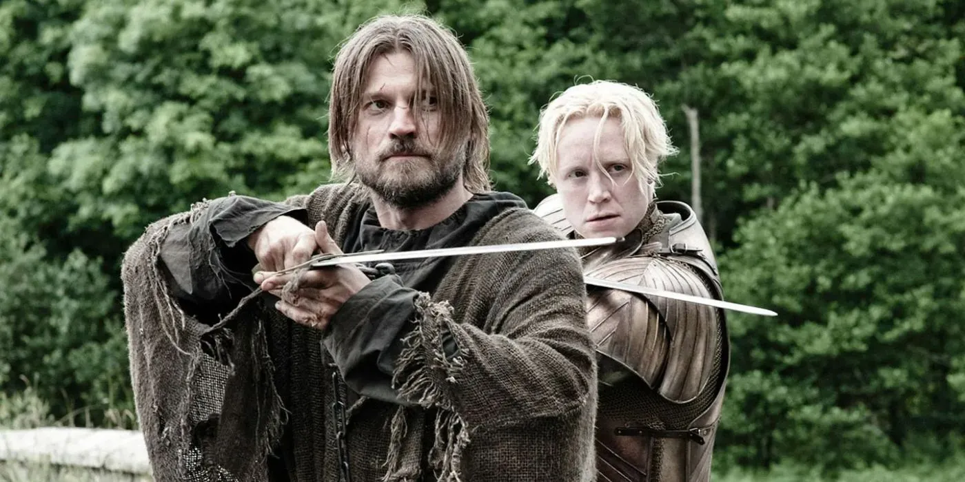 Jaime Lannister and Brienne of Tarth ready for combat in Game of Thrones Jaime Lannister and Brienne of Tarth ready for combat in Game of Thrones