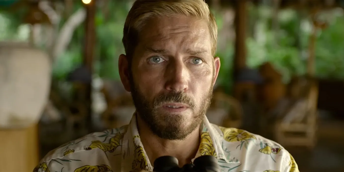 Jim Caviezel intensely observing in Sound of Freedom