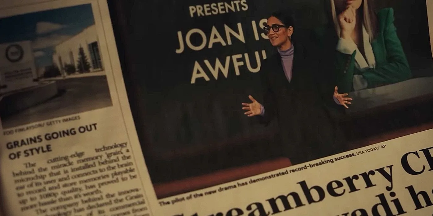 Joan Is Awful newspaper headline from Black Mirror Joan Is Awful newspaper headline from Black Mirror
