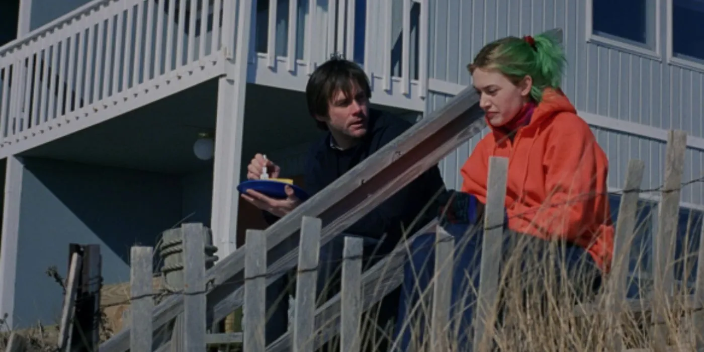 Joel (Jim Carrey) and Clementine (Kate Winslet) on a beach Joel (Jim Carrey) and Clementine (Kate Winslet) on a beach