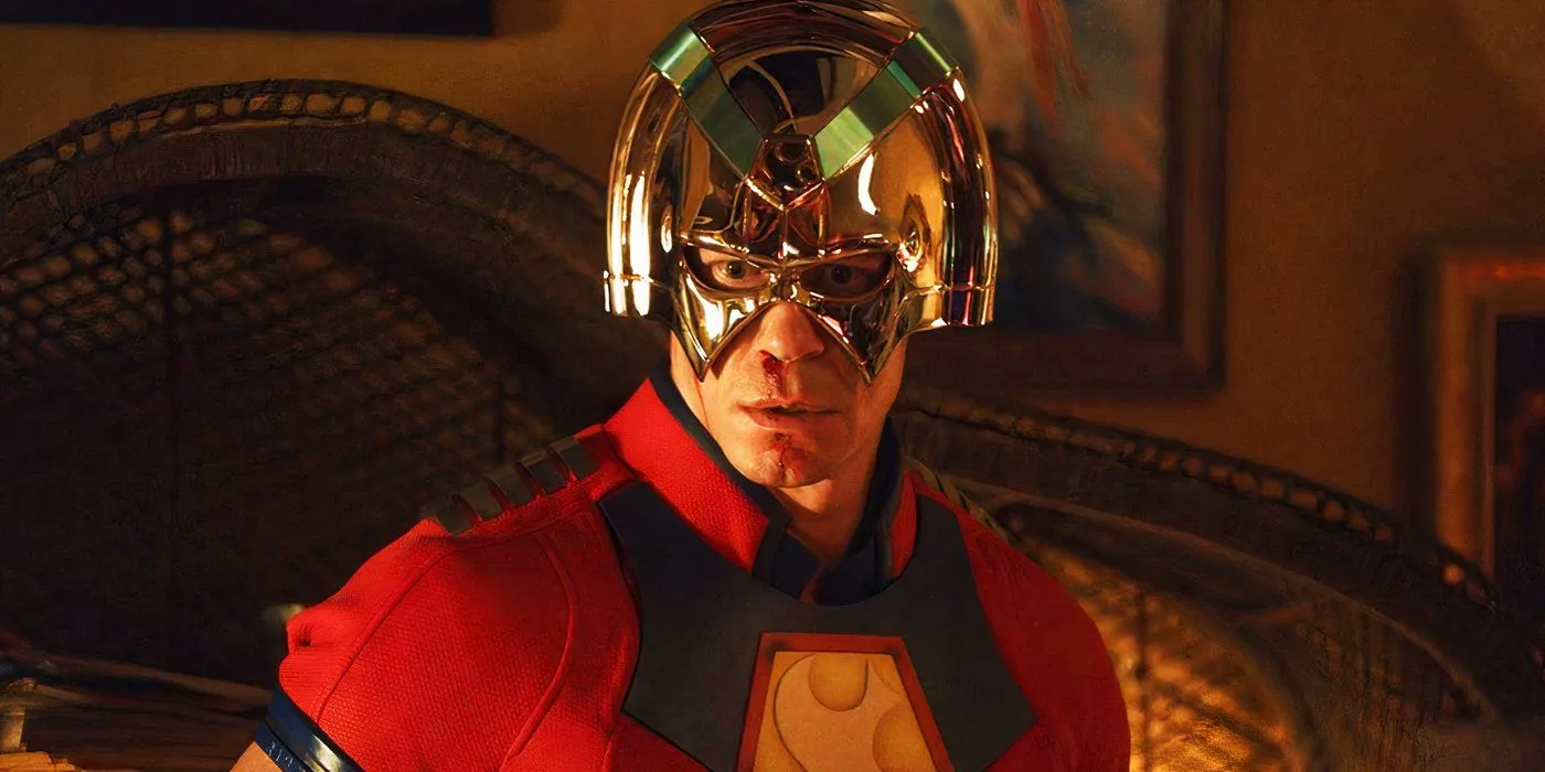 John Cena in his Peacemaker costume in Peacemaker season 1 John Cena in his Peacemaker costume in Peacemaker season 1