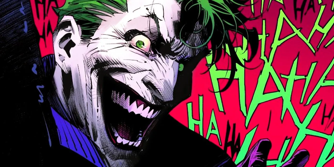 Comic book art: the Joker laughing chaotically, jagged Comic book art: the Joker laughing chaotically, jagged