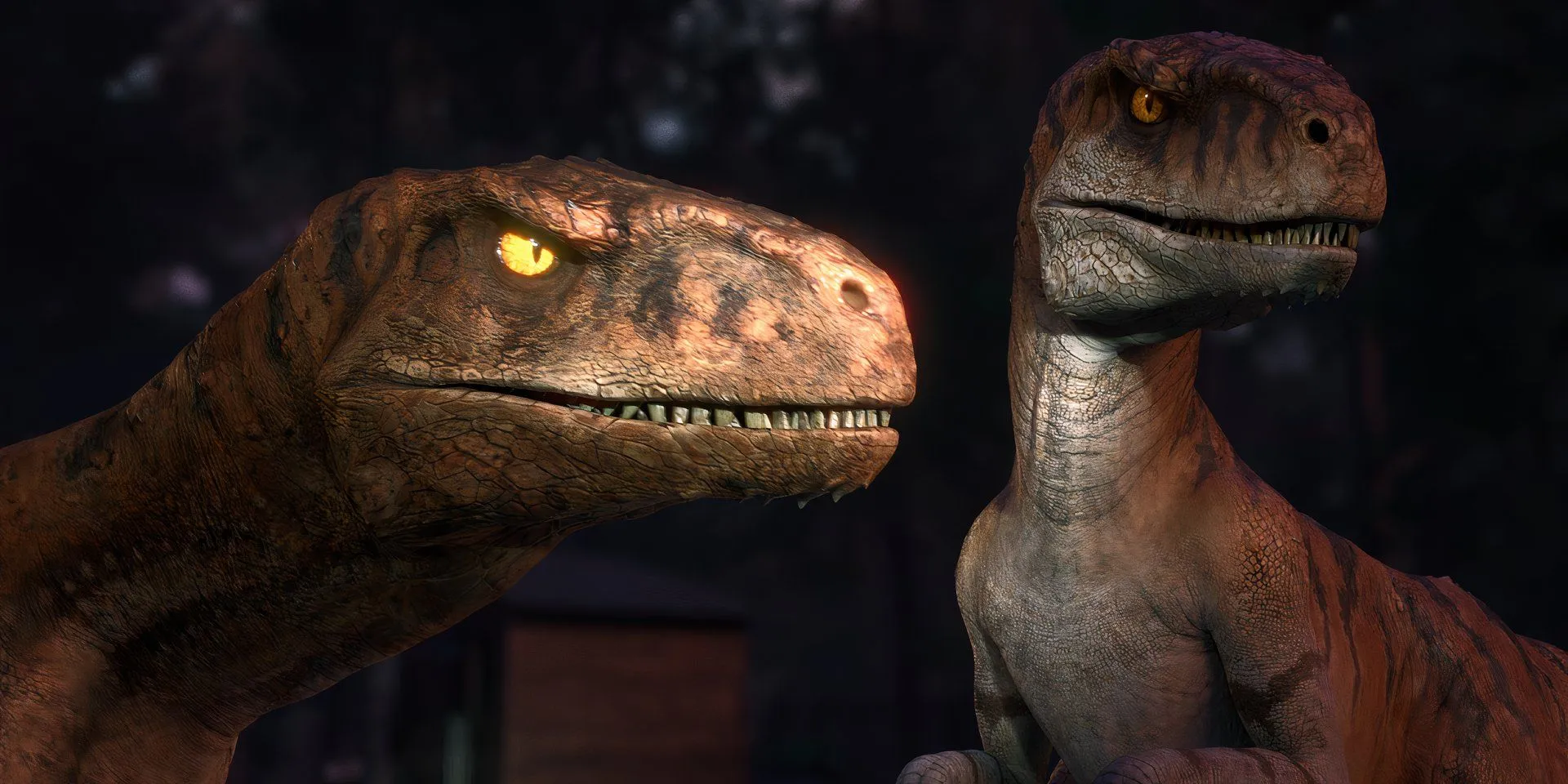 Atrociraptor looks to the side in Jurassic World: Chaos Theory.