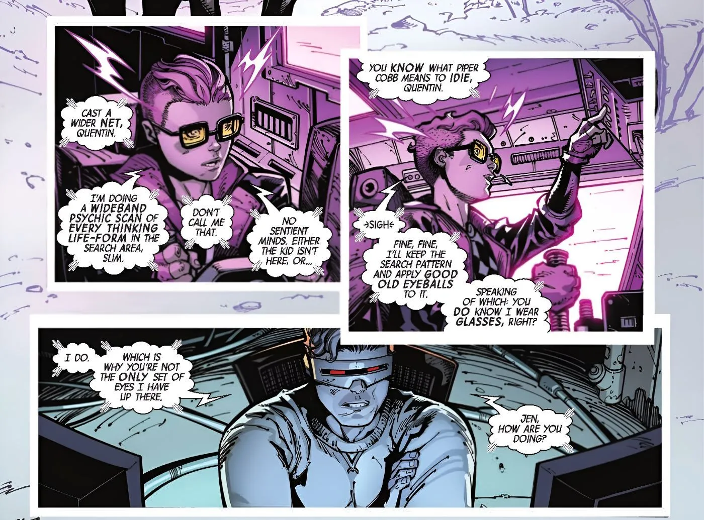 Kid Omega and Cyclops Look For a Missing Child and Talk Psychically
