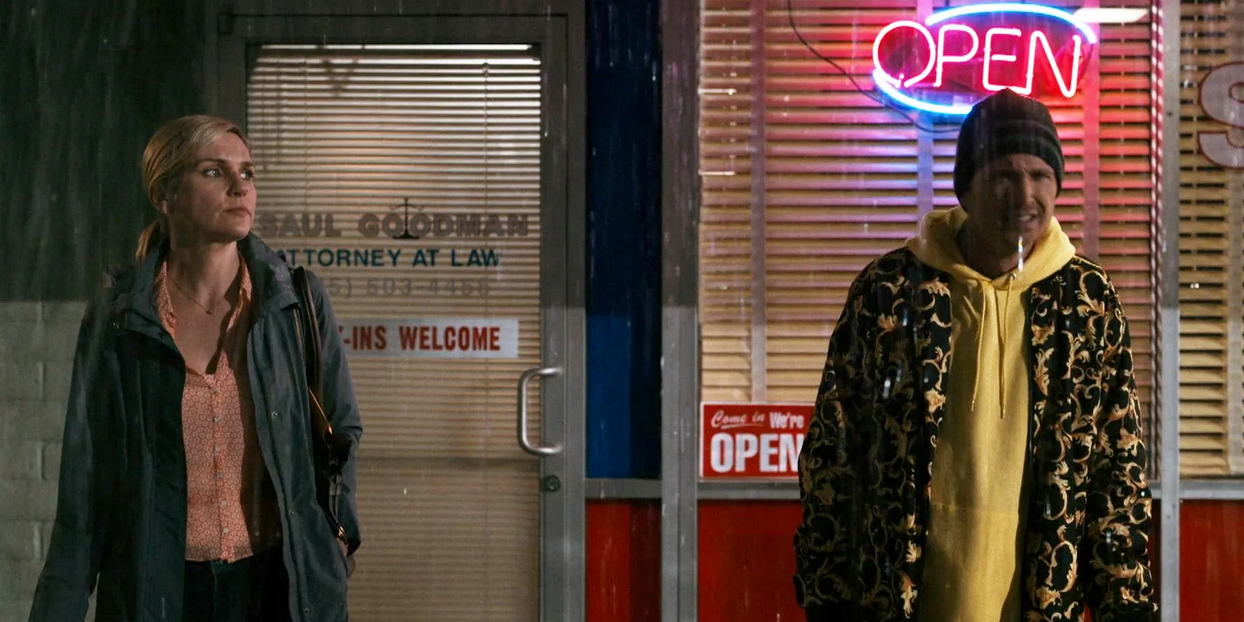 Rhea Seehorn as Kim Wexler and Aaron Paul as Jesse Pinkman in Better Call Saul season 6, episode 12 Rhea Seehorn as Kim Wexler and Aaron Paul as Jesse Pinkman in Better Call Saul season 6, episode 12