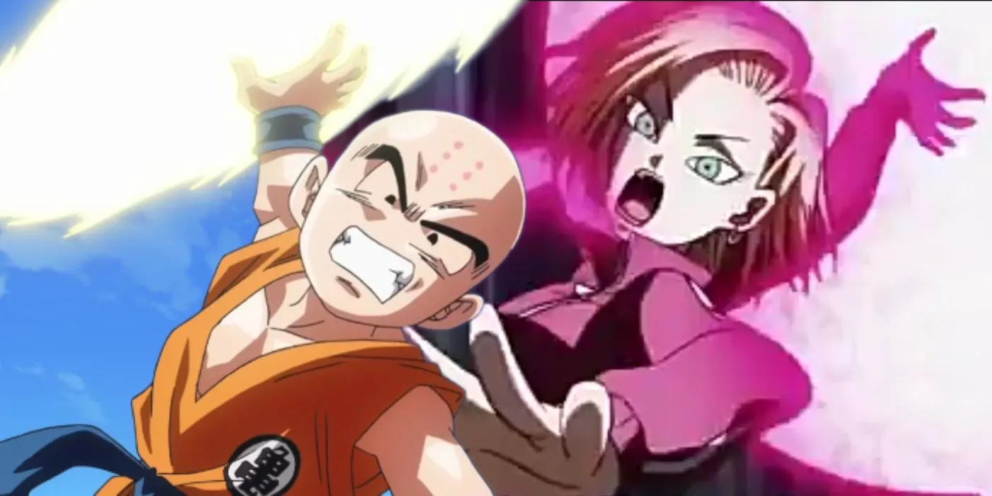 Krillin and Android 18 in a fight Krillin and Android 18 in a fight
