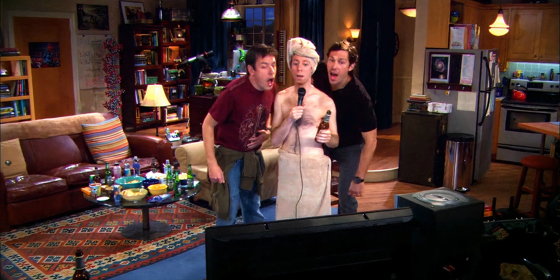 Stuart, Kripke, and Zack during karaoke