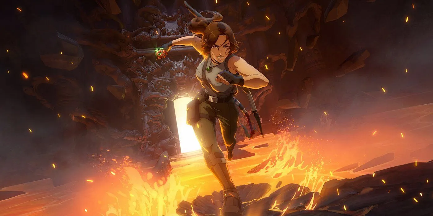 Lara Croft running across a cave in Tomb Raider: The Legend of Lara Croft Lara Croft running across a cave in Tomb Raider: The Legend of Lara Croft
