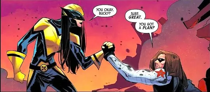 Laura Kinney and Bucky Barnes hand shake Laura Kinney and Bucky Barnes hand shake
