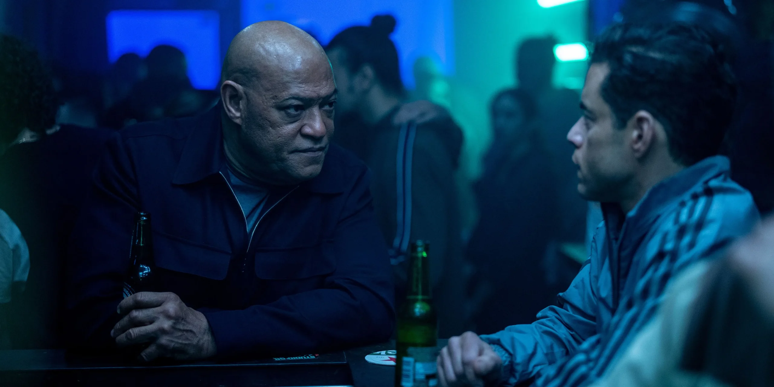 Laurence Fishburne & Rami Malek at a bar in The Amateur Laurence Fishburne & Rami Malek at a bar in The Amateur