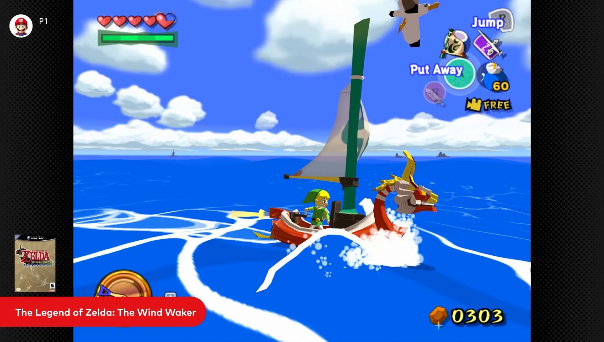 Link in a boat in Zelda: Wind Waker on Nintendo Switch 2 GameCube Classics