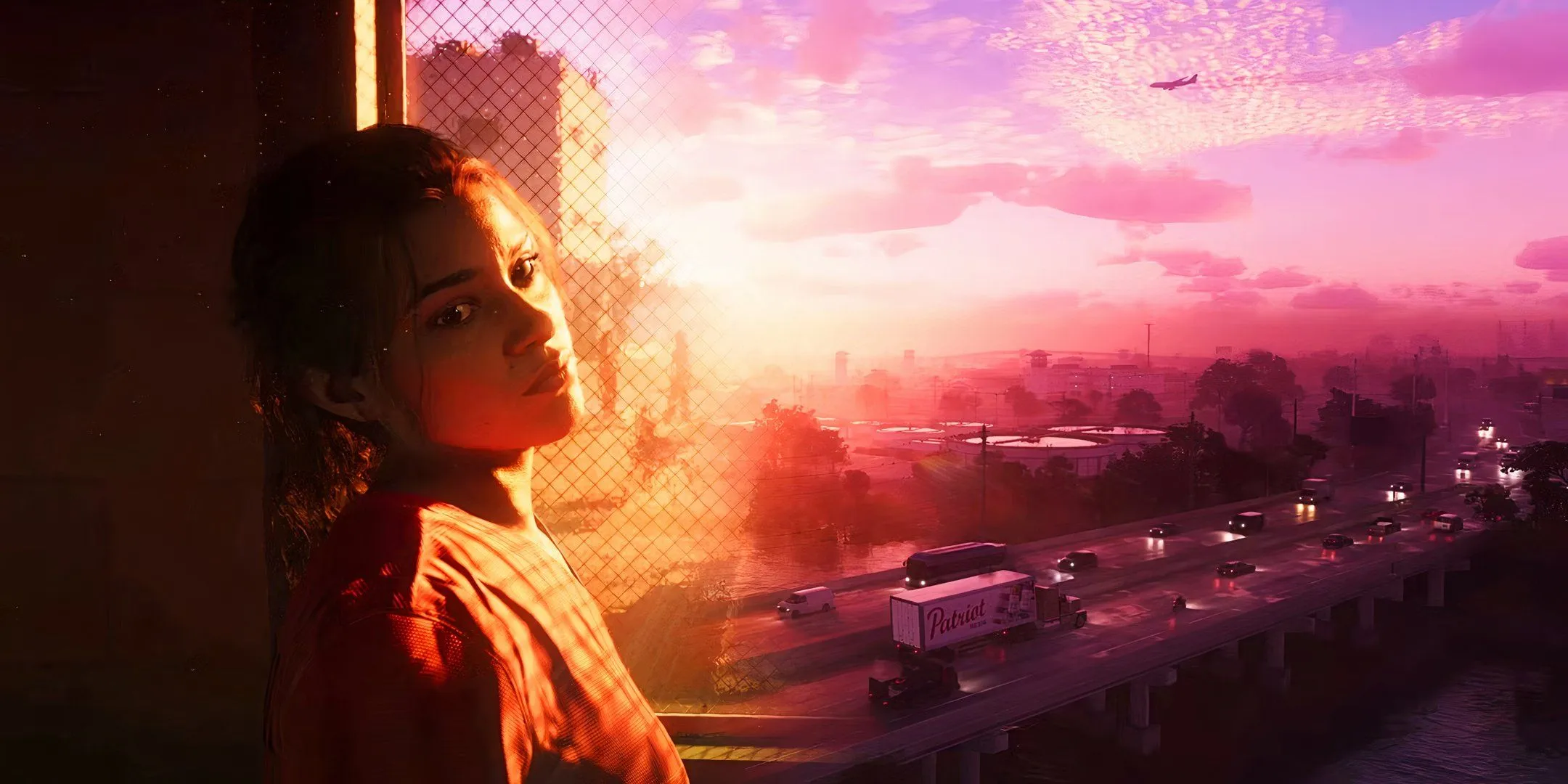 Lucia in prison and the Vice City skyline in GTA 6 Lucia in prison and the Vice City skyline in GTA 6