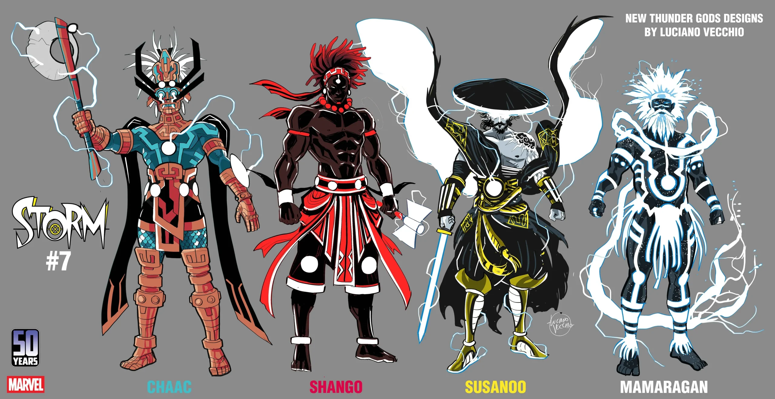 Luciano Vecchio's designs for new Thunder gods for Storm #7 Luciano Vecchio's designs for new Thunder gods for Storm #7