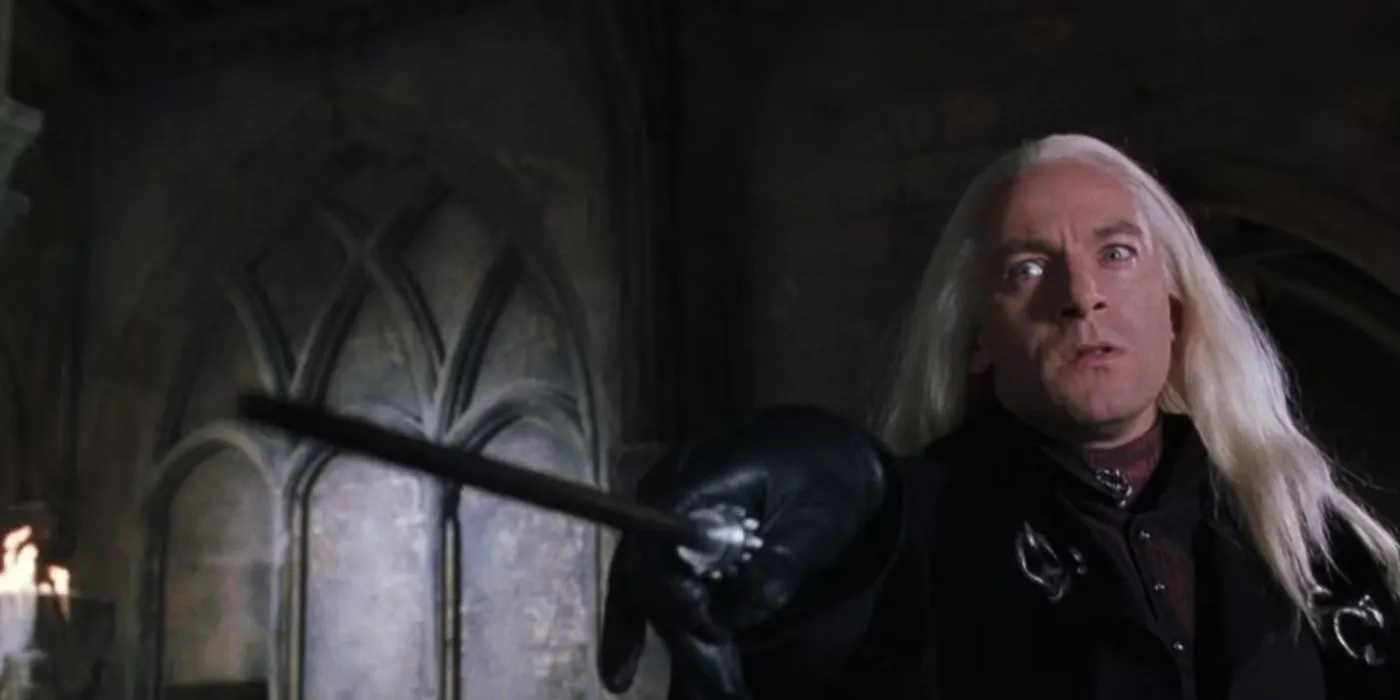 Lucius Malfoy with wand Lucius Malfoy with wand