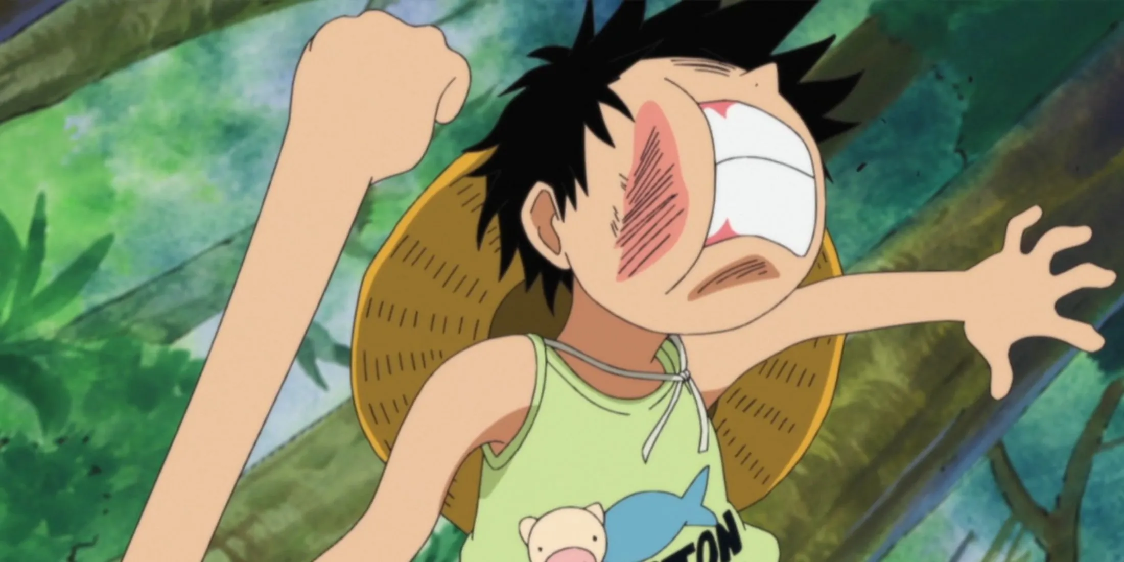 Luffy trying to control his rubber abilities.