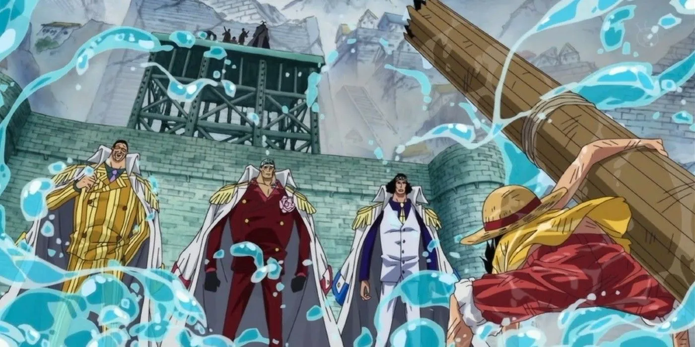 Luffy confronts admirals at Marineford