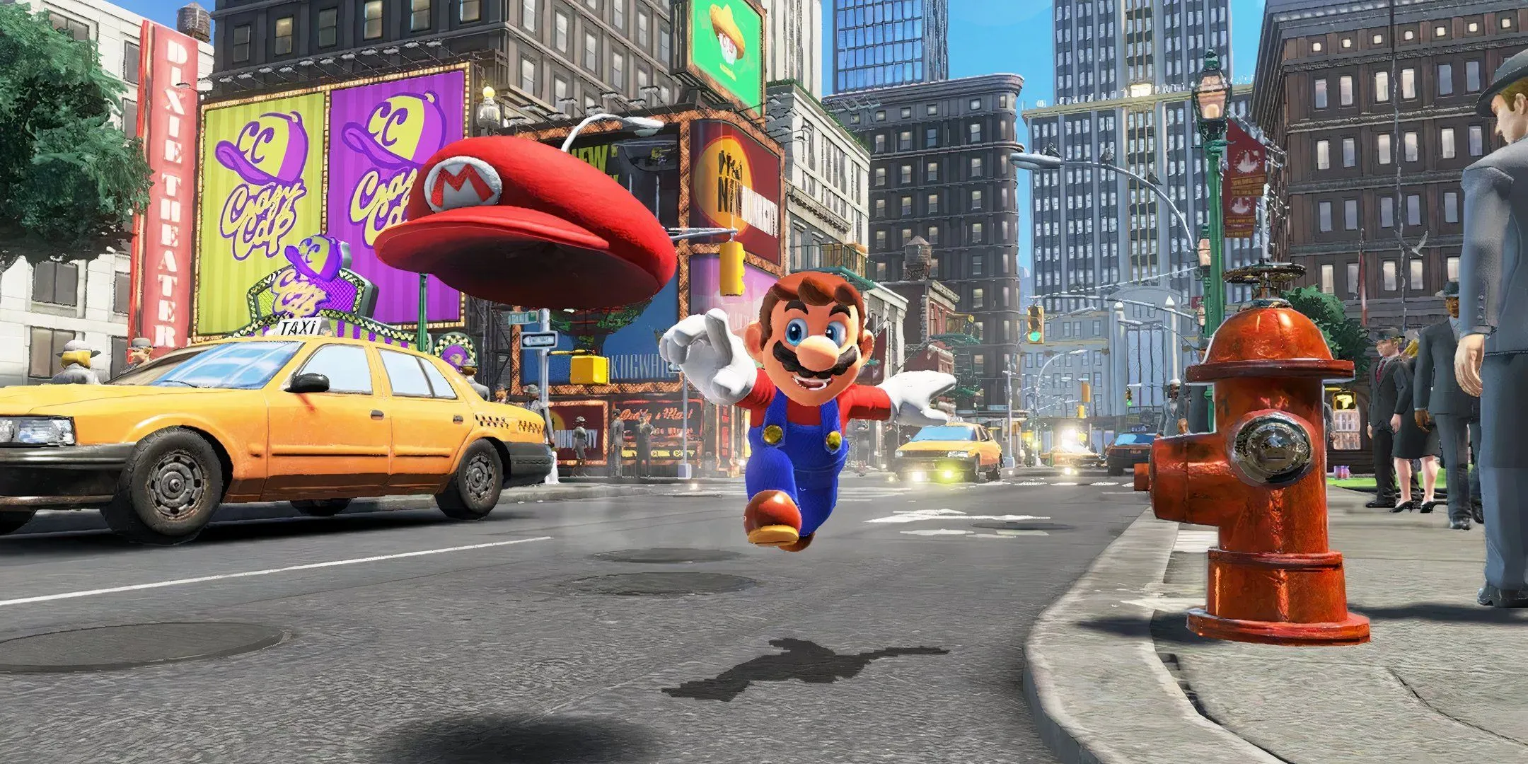 Mario chasing his hat in Super Mario Odyssey Mario chasing his hat in Super Mario Odyssey