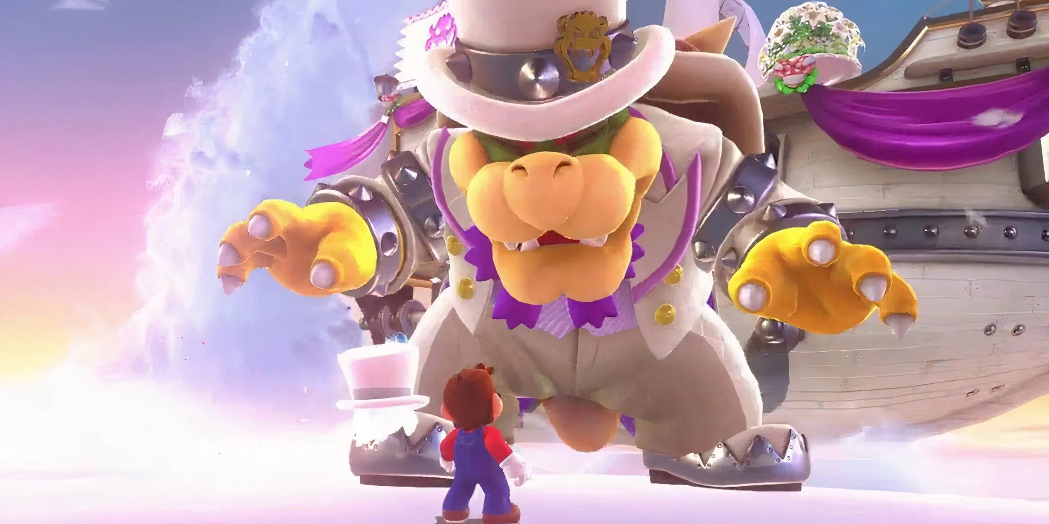 Mario facing Bowser in Super Mario Odyssey Mario facing Bowser in Super Mario Odyssey