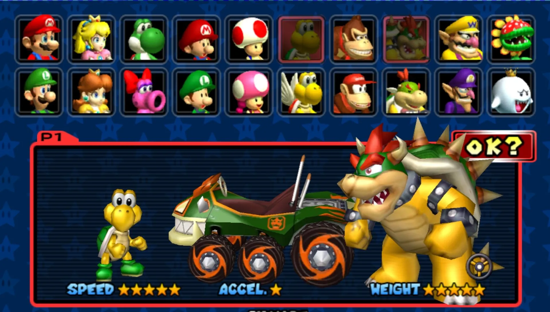 Character selection screen in Double Dash Character selection screen in Double Dash