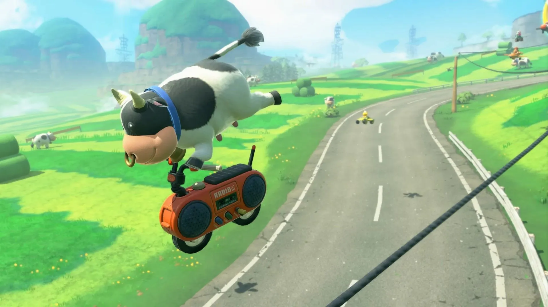 Mario Kart World Cow character doing a trick Mario Kart World Cow character doing a trick