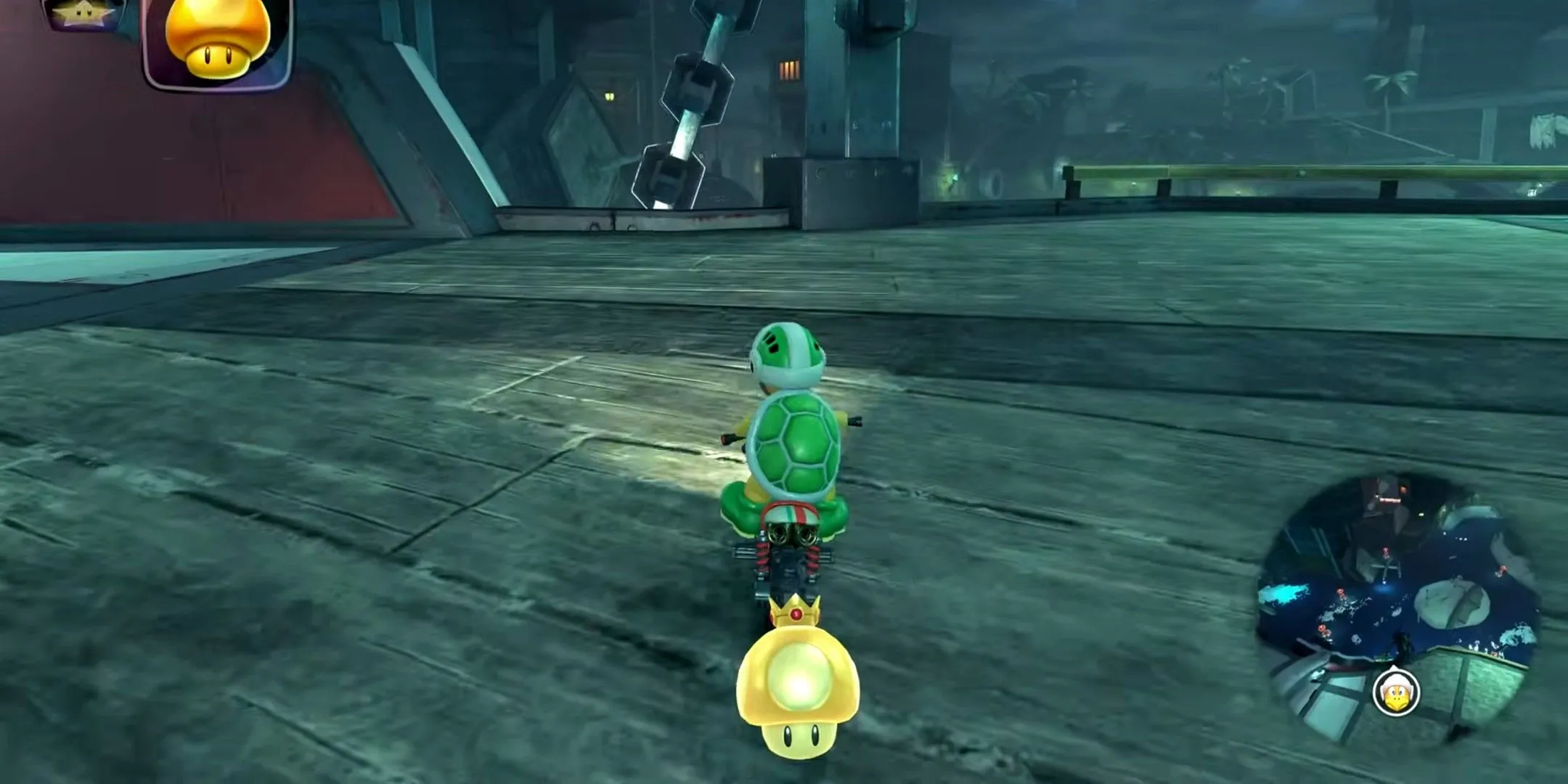 player with mushroom behind player with mushroom behind