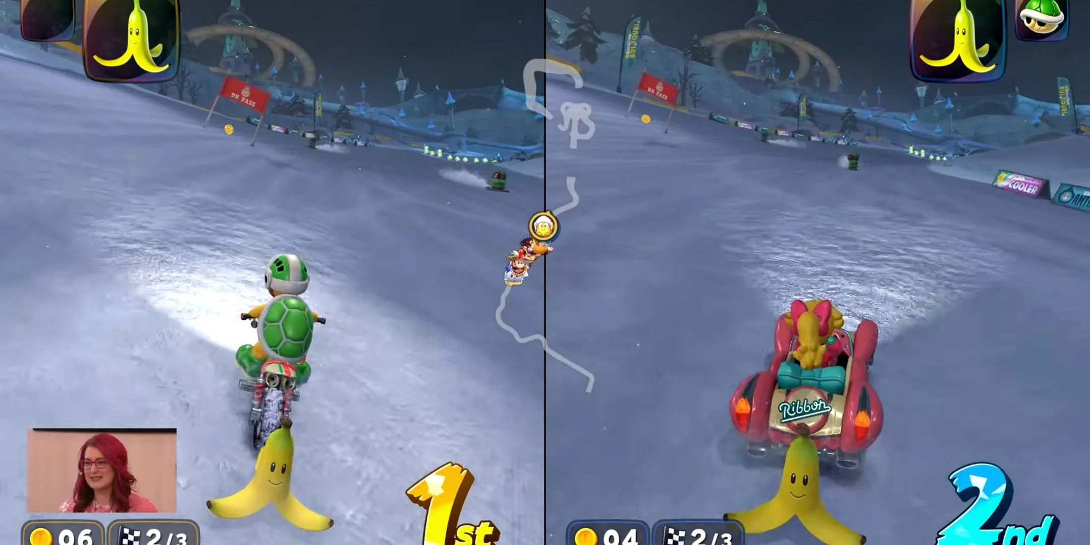 players with bananas on a track players with bananas on a track