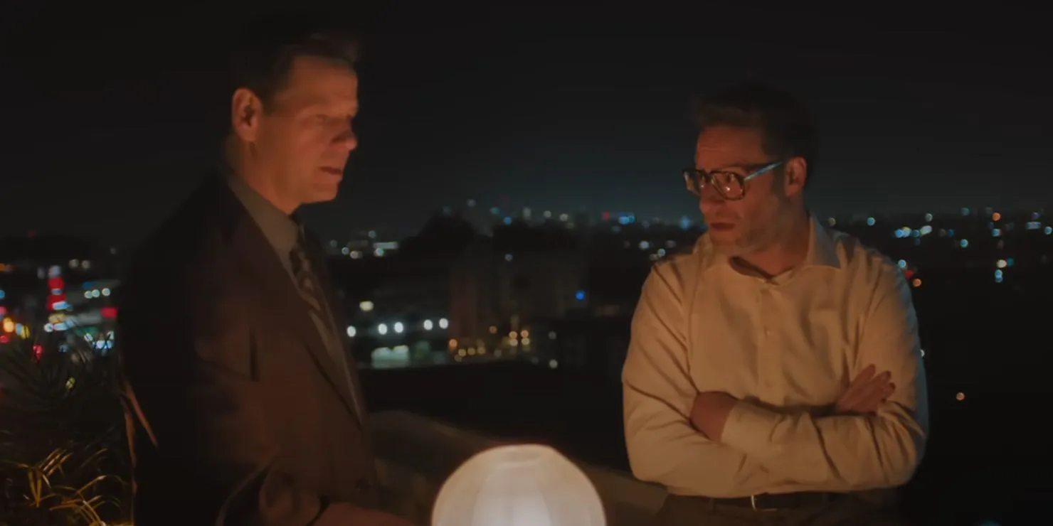 Matt and Sal at a rooftop bar in The Studio