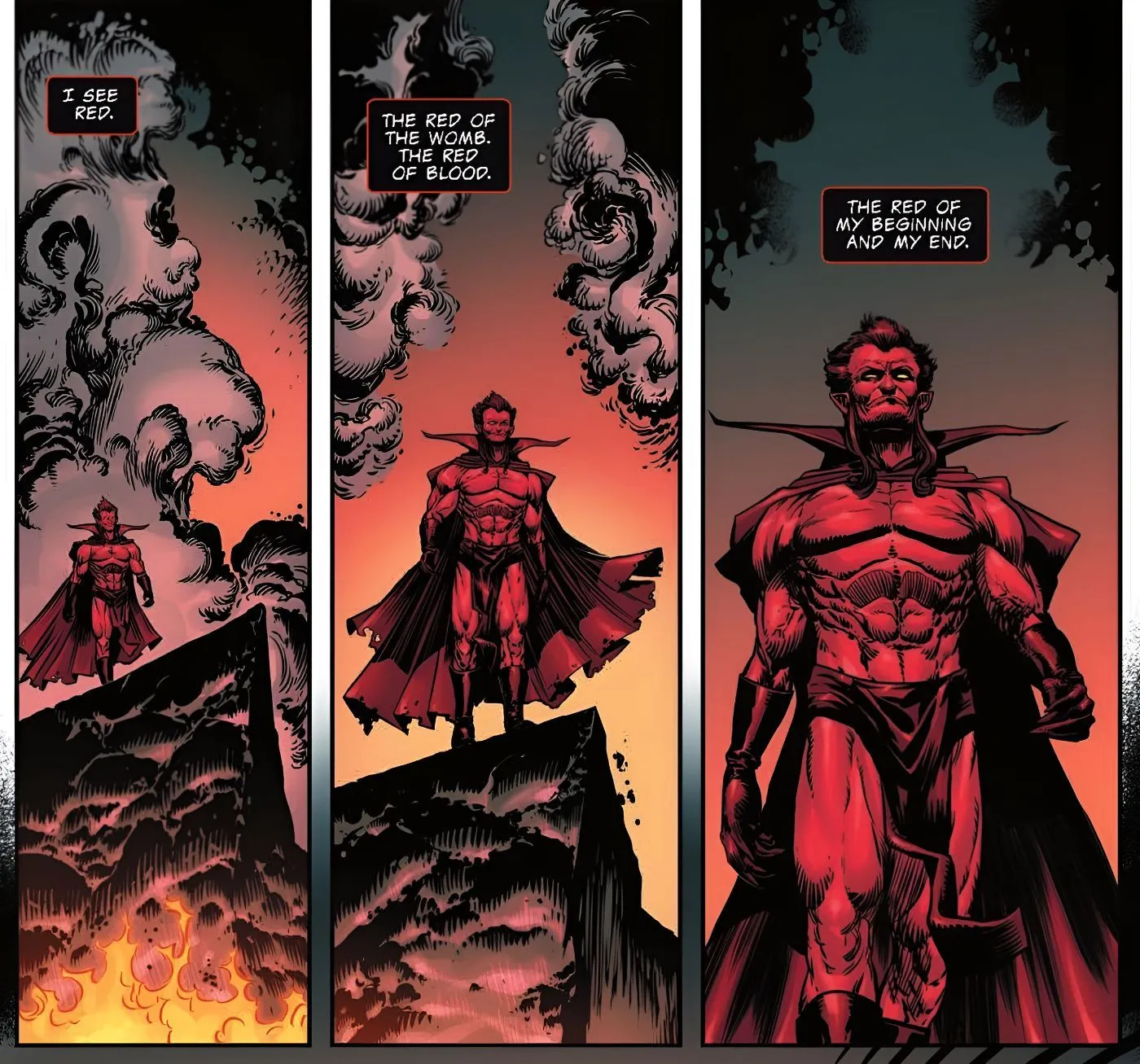 Mephisto Walks to the Edge of a Cliff While Akihiro Narrates That He Sees Red