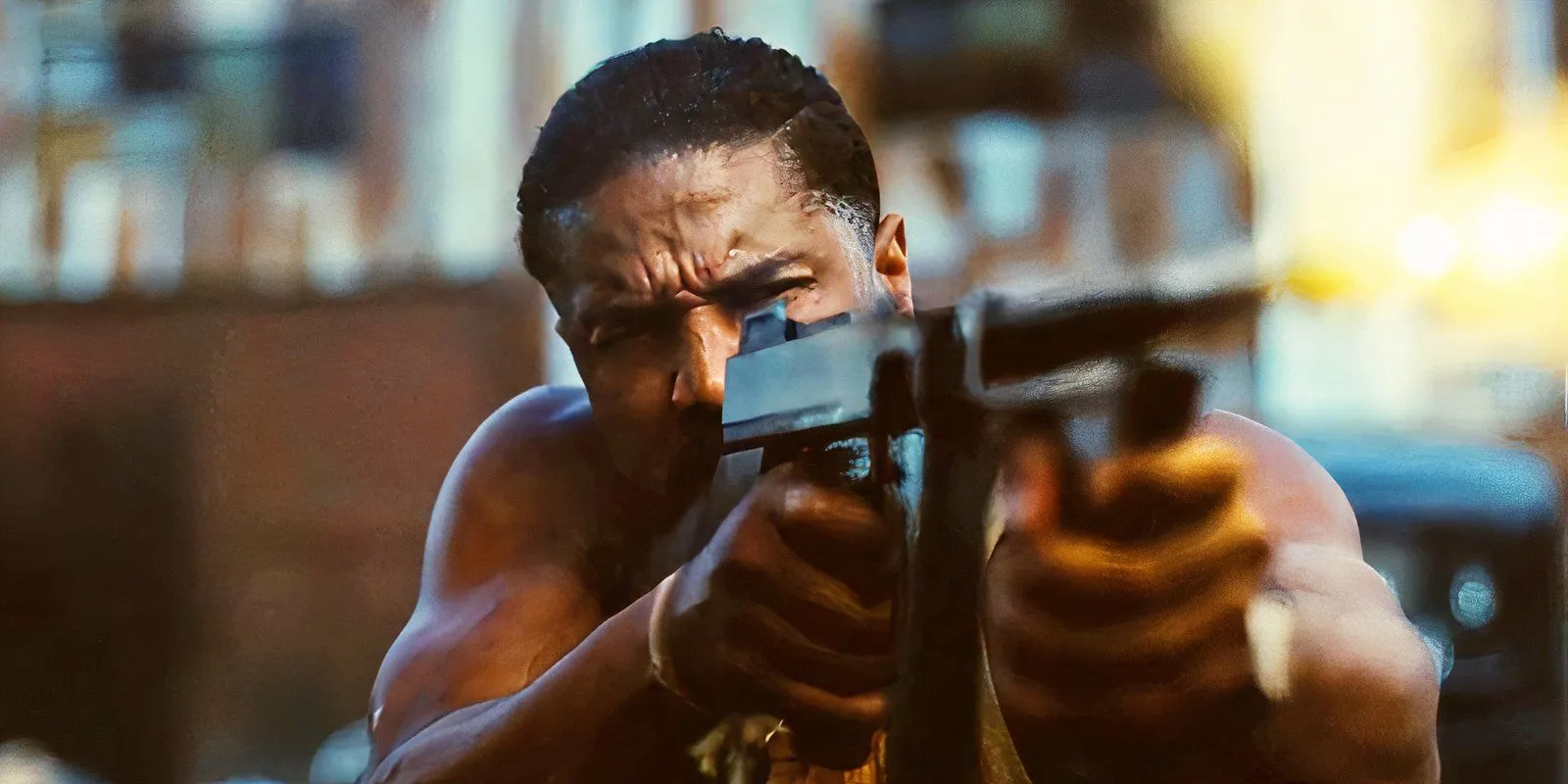 Michael B. Jordan firing a Tommy gun