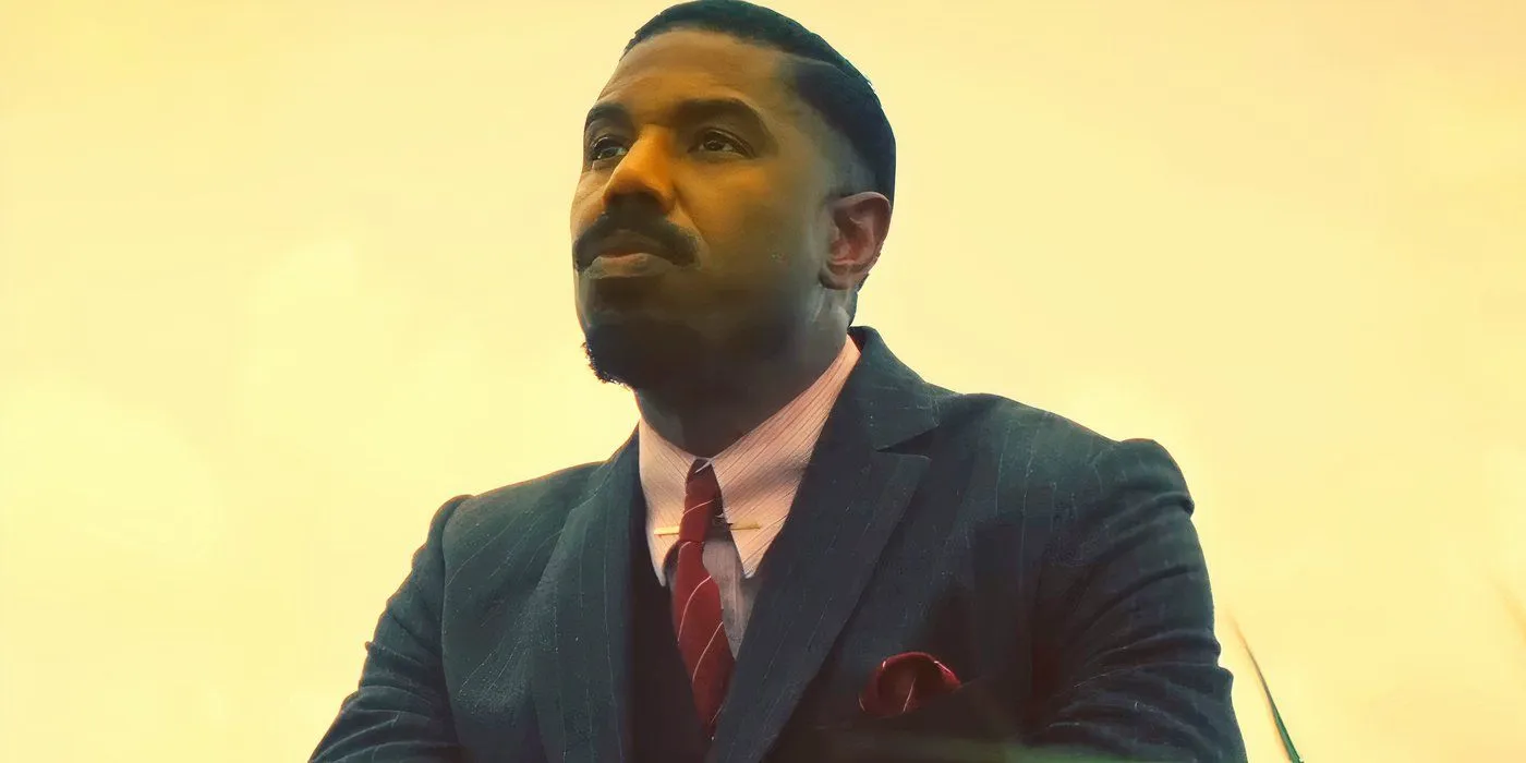 Michael B. Jordan looking off in Sinners Michael B. Jordan looking off in Sinners