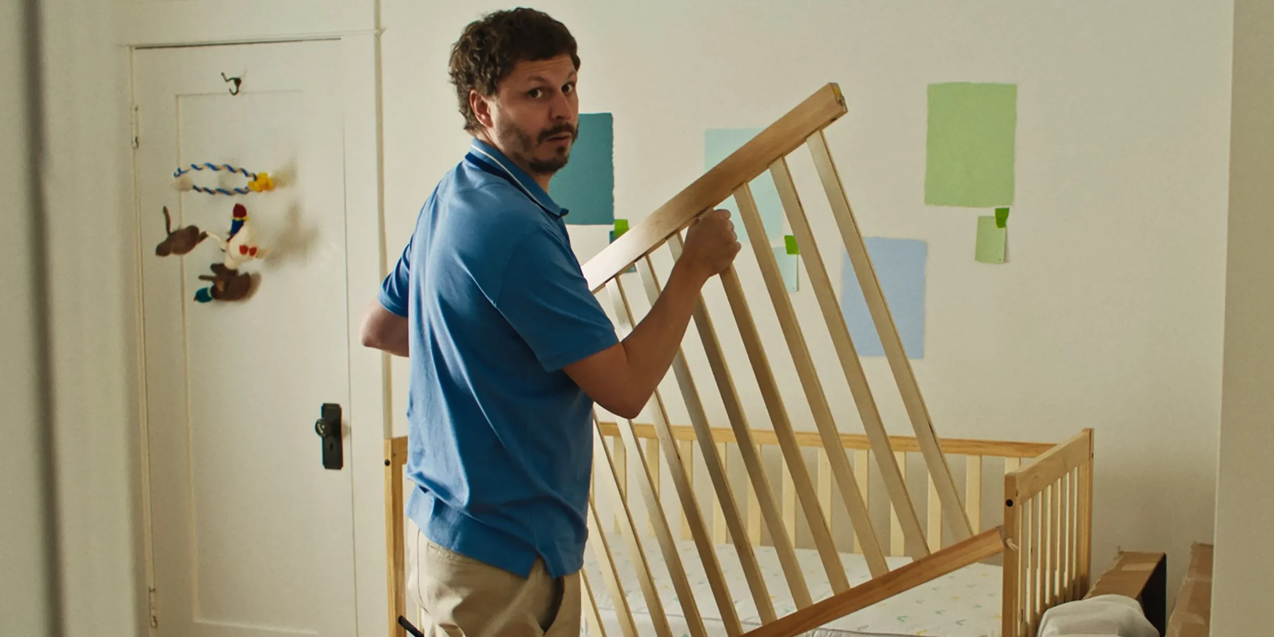 Michael Cera with crib in Sacramento