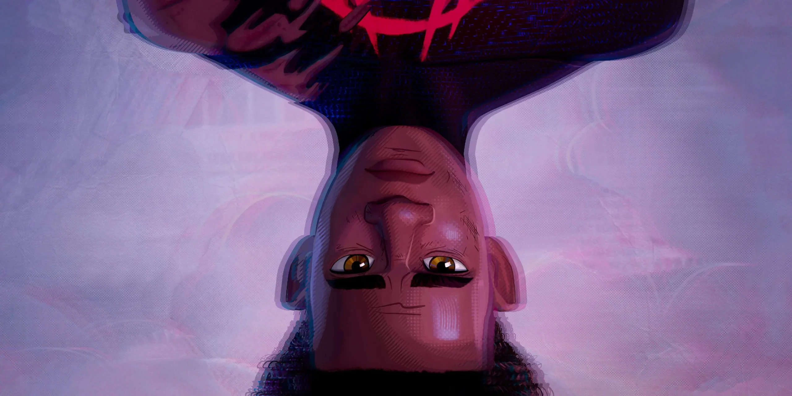 Miles Morales upside down in Spider-Man: Beyond the Spider-Verse Miles Morales upside down in Spider-Man: Beyond the Spider-Verse
