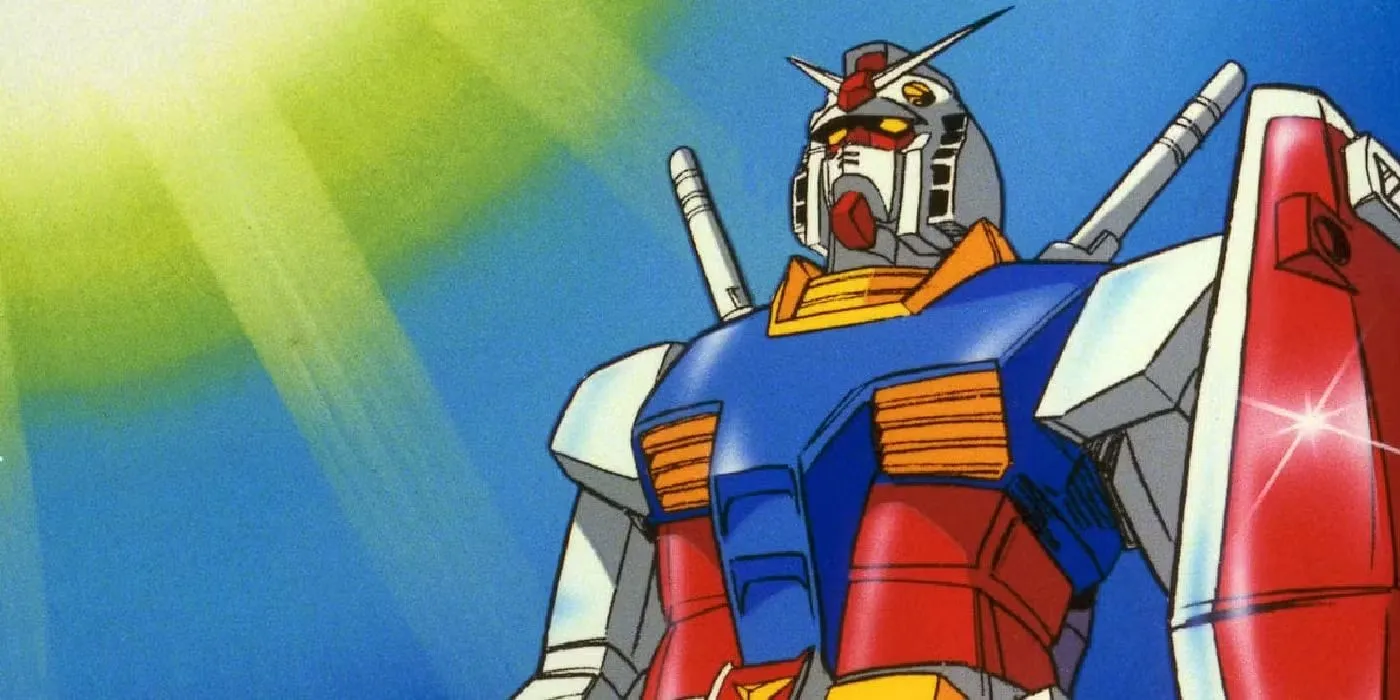 Image of the first Gundam, mobile suit gundam rx-78-2, looking into the sun