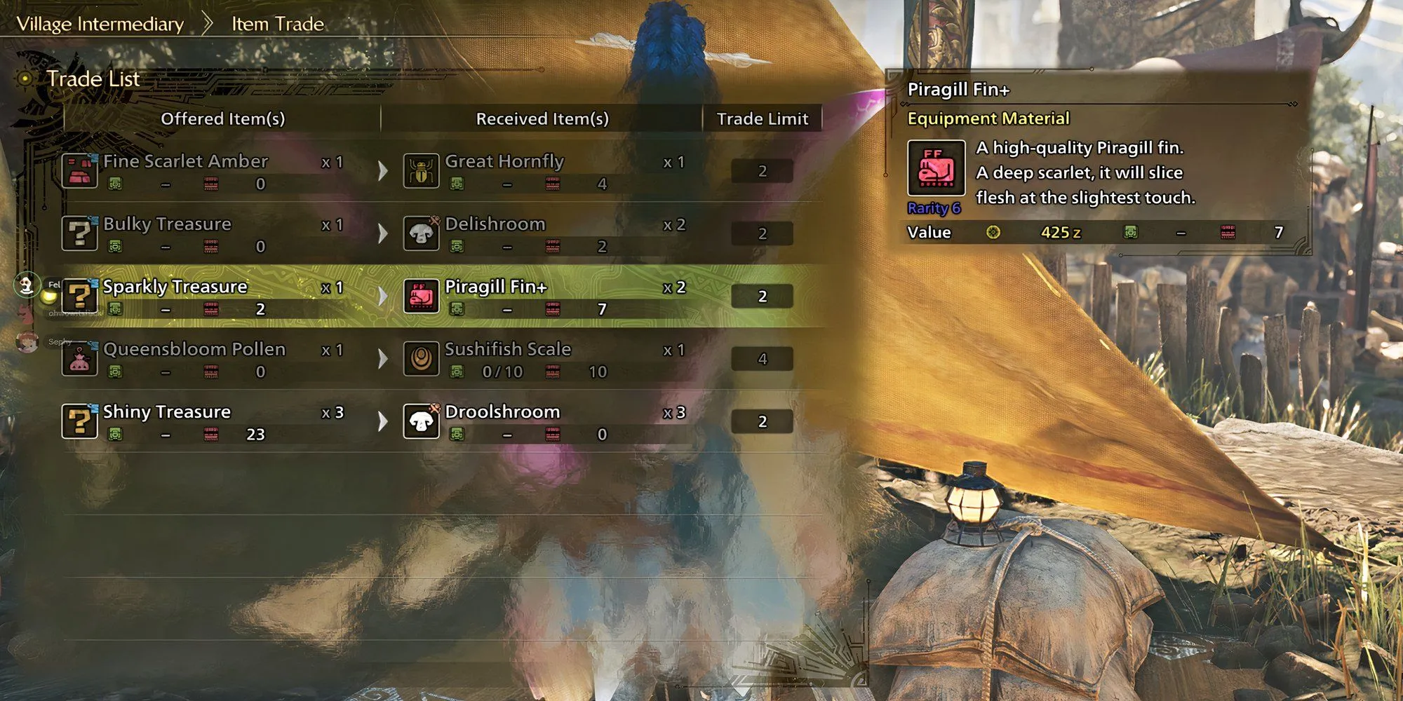 Piragill Fin Trading in Monster Hunter Wilds Piragill Fin Trading in Monster Hunter Wilds