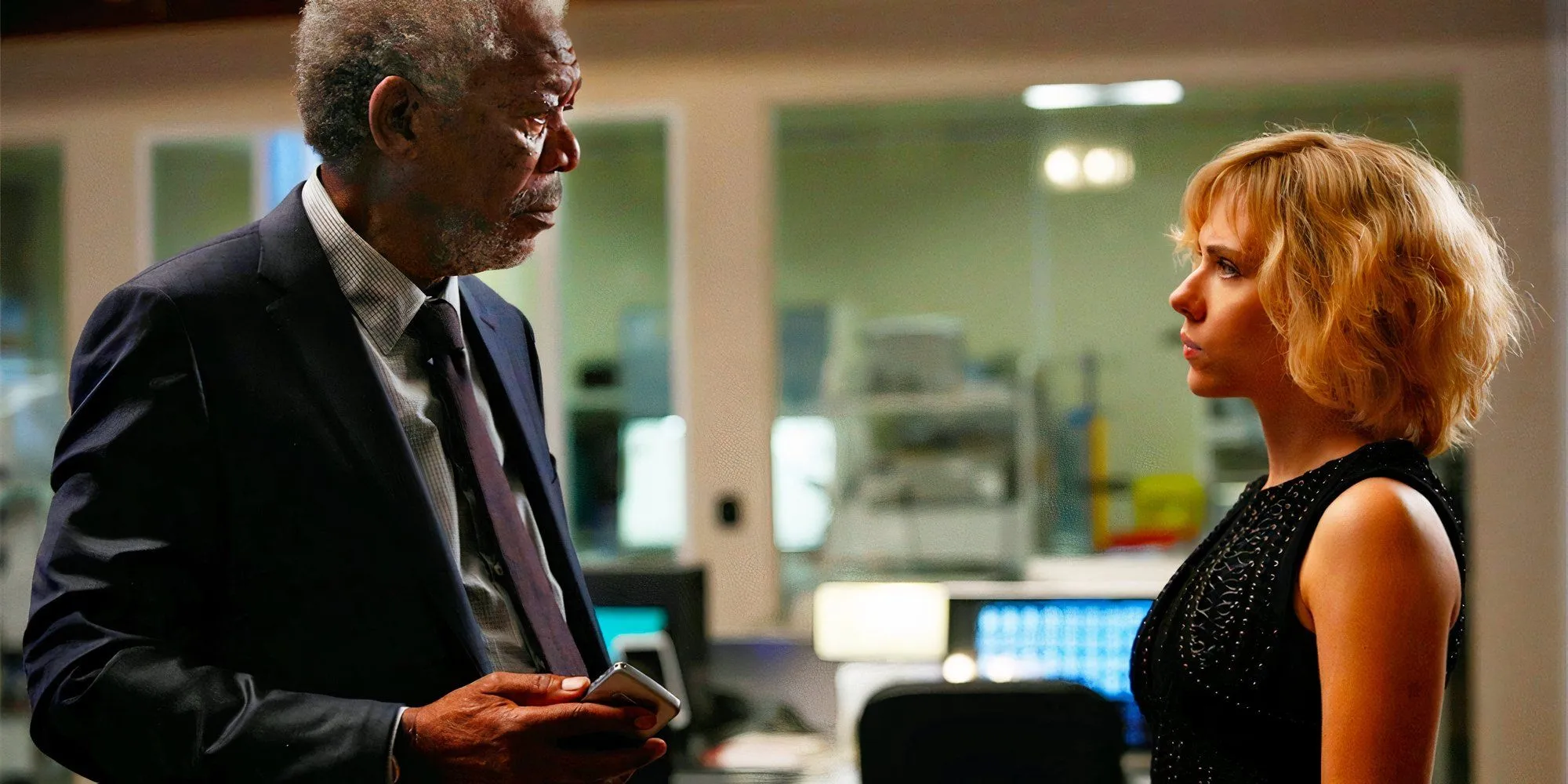 Morgan Freeman and Scarlett Johansson in Lucy Morgan Freeman and Scarlett Johansson in Lucy