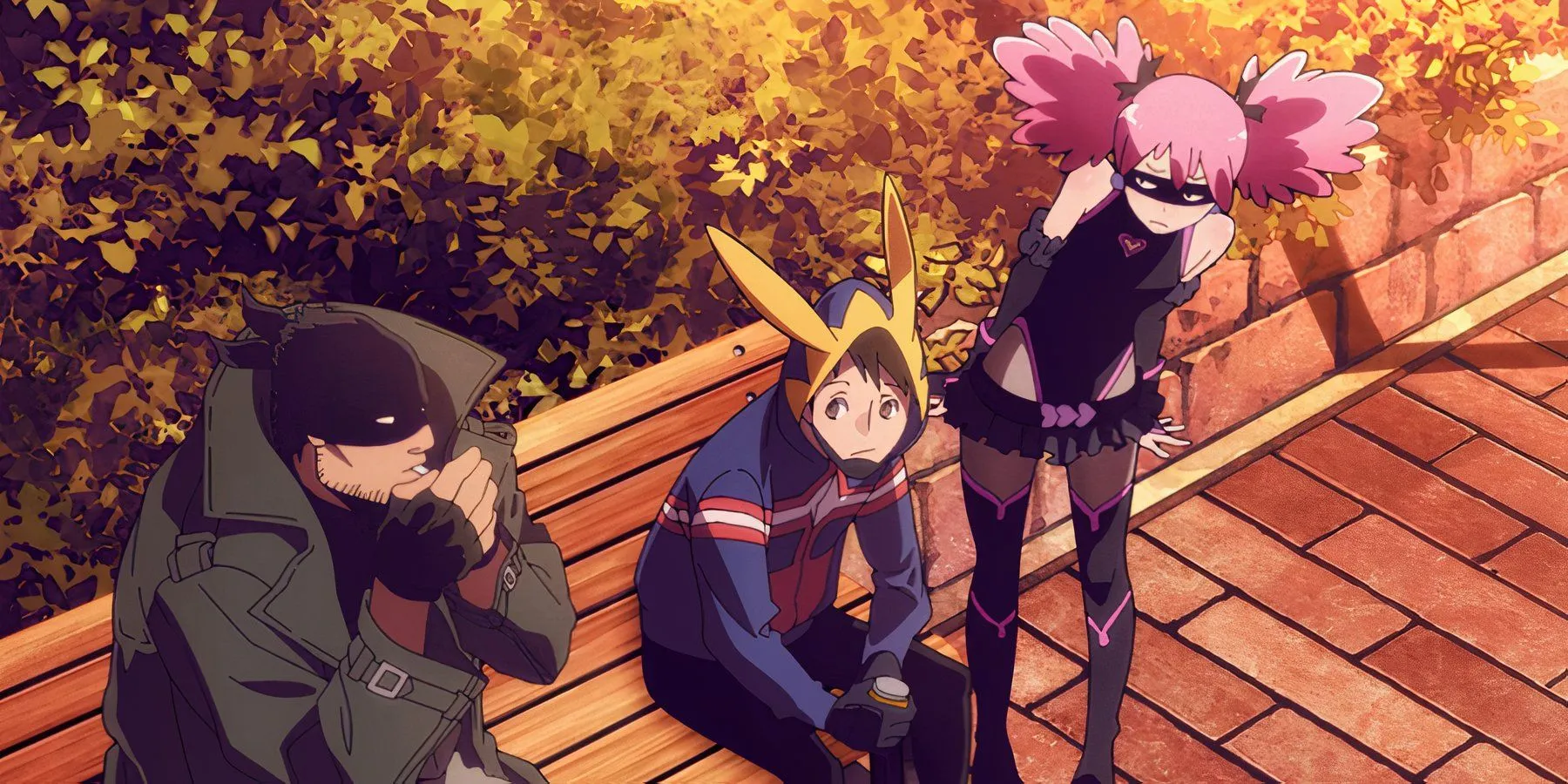 Koichi, Pop Step, and Knuckleduster discussing heroism Koichi, Pop Step, and Knuckleduster discussing heroism