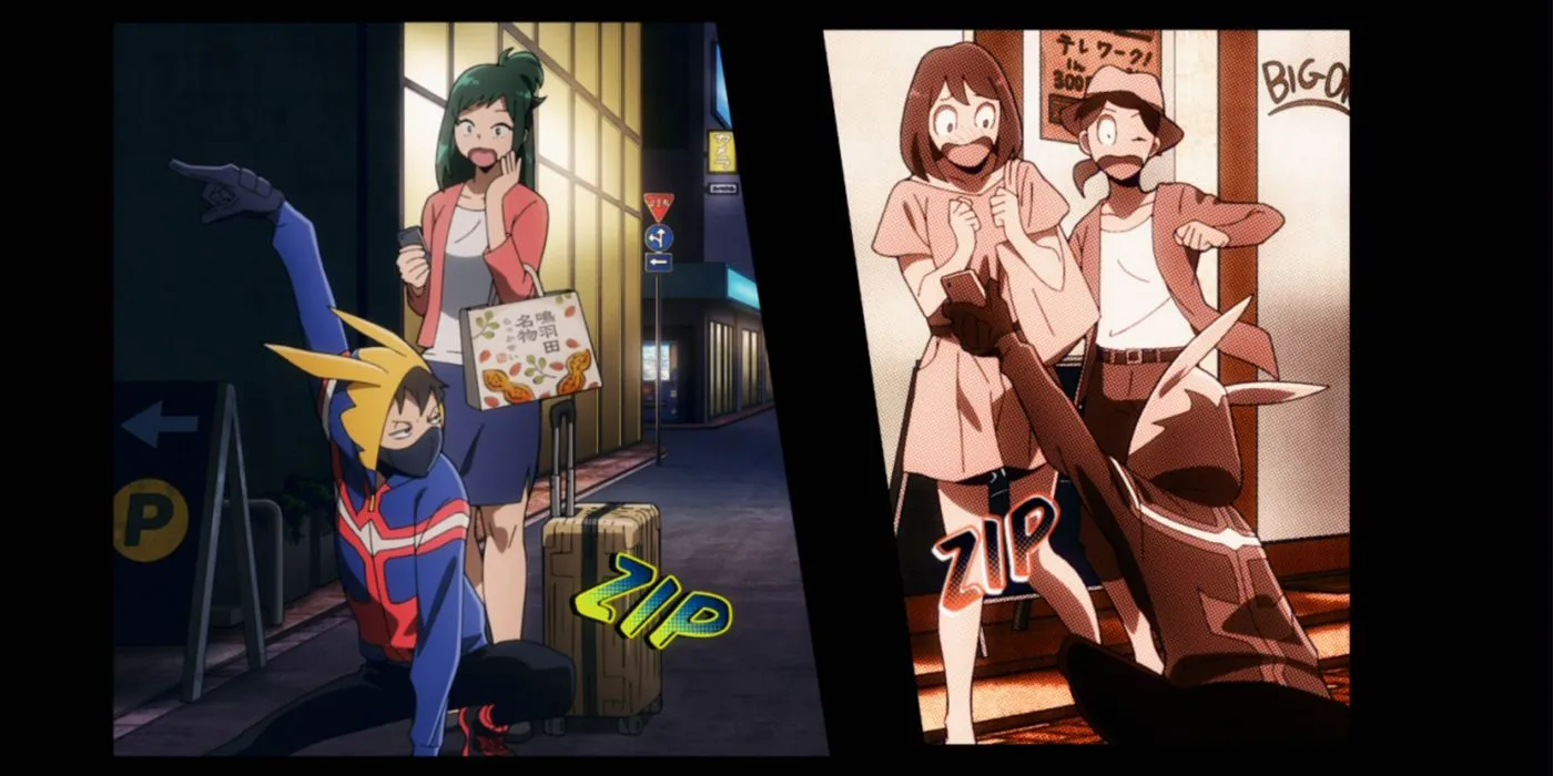 Koichi meets Midoriya's mother, Inko, and gives her directions. Koichi meets Midoriya's mother, Inko, and gives her directions.