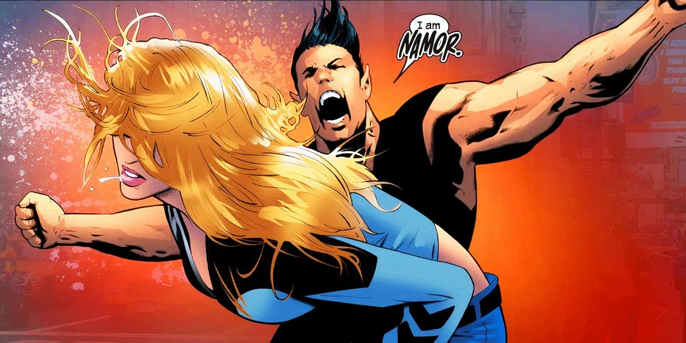 Namor attacking Sue Storm in comics