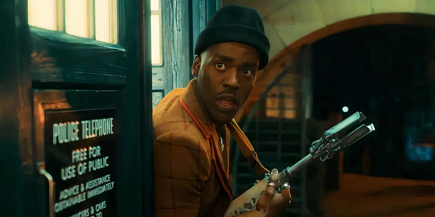 Ncuti Gatwa as Doctor Who exiting the TARDIS in season 15 Ncuti Gatwa as Doctor Who exiting the TARDIS in season 15