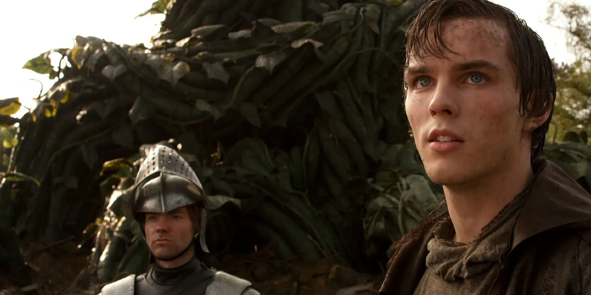 Nicholas Hoult at the bottom of the beanstalk in Jack the Giant Slayer Nicholas Hoult at the bottom of the beanstalk in Jack the Giant Slayer